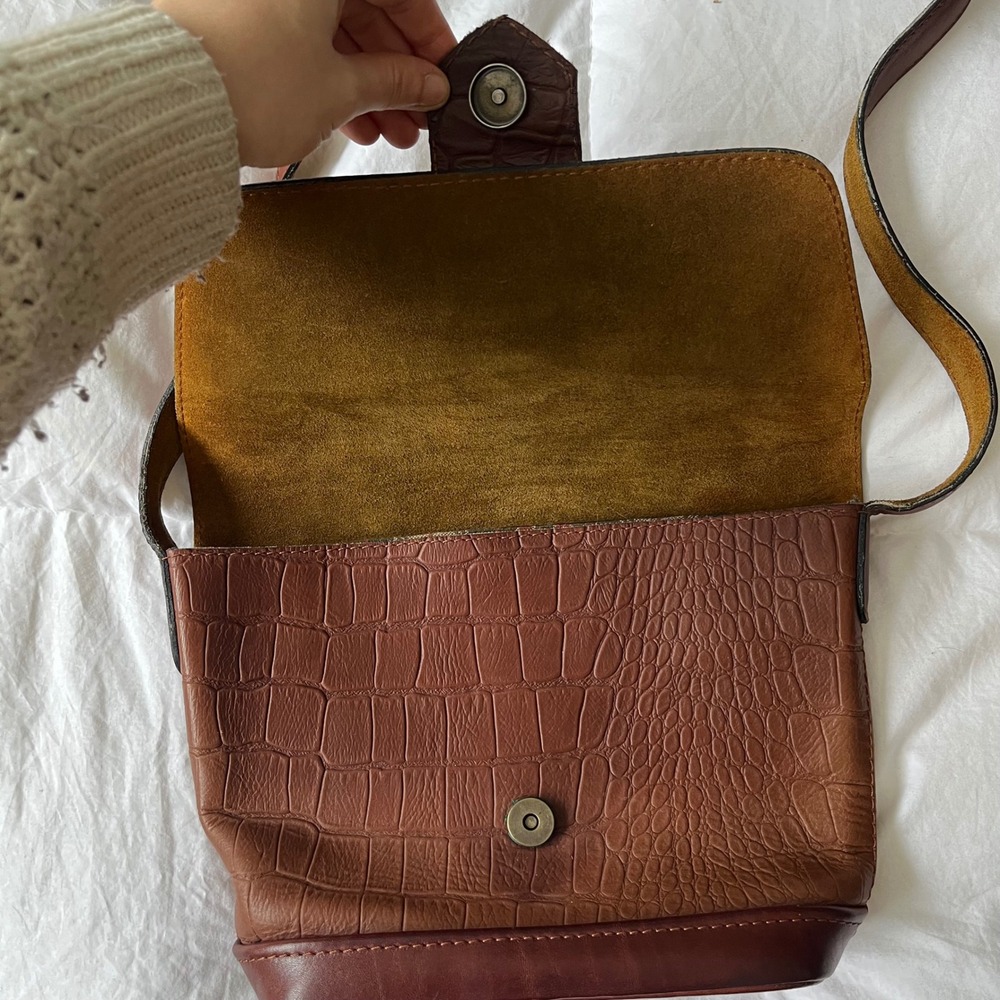 Geno D'Lucca Vintage Leather Croc Embossed Shoulder Bag Satchel Brown - Picture 8 of 11
